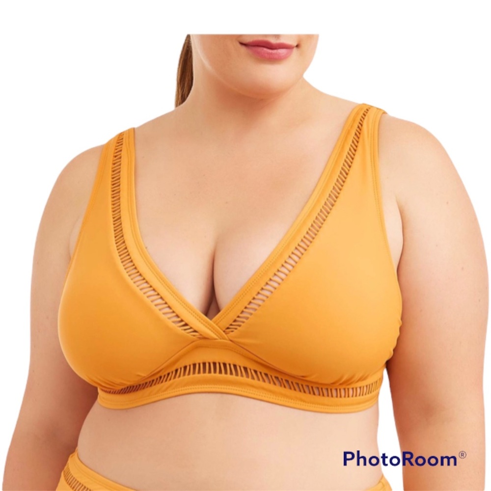 Time And Tru 3X Swimsuit Top Gold Topaz Yellow New Tags Tie Back Lattice Plus
